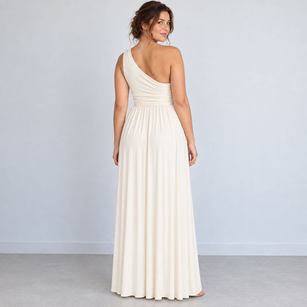 Rachel Pally Wilson Maxi Dress Womens L Cream One Shoulder Modal Grecian USA - Picture 2 of 7